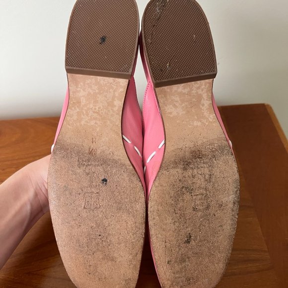 Lilly Pulitzer Pink Soft Leather Slides with White Trim White Bow Size 6.5 - Picture 4 of 4